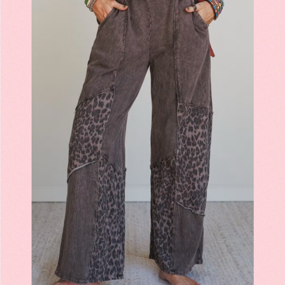💖Mineral Washed Leopard Patchwork Pants💖 - image 1